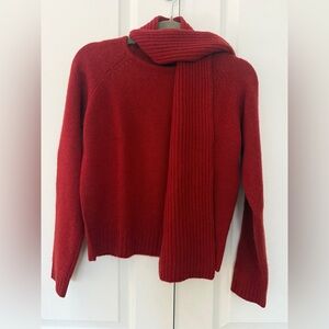 White + Warren 100% Cashmere Red Cardigan w/ Removable Scarf Size Sz Sm Luxury